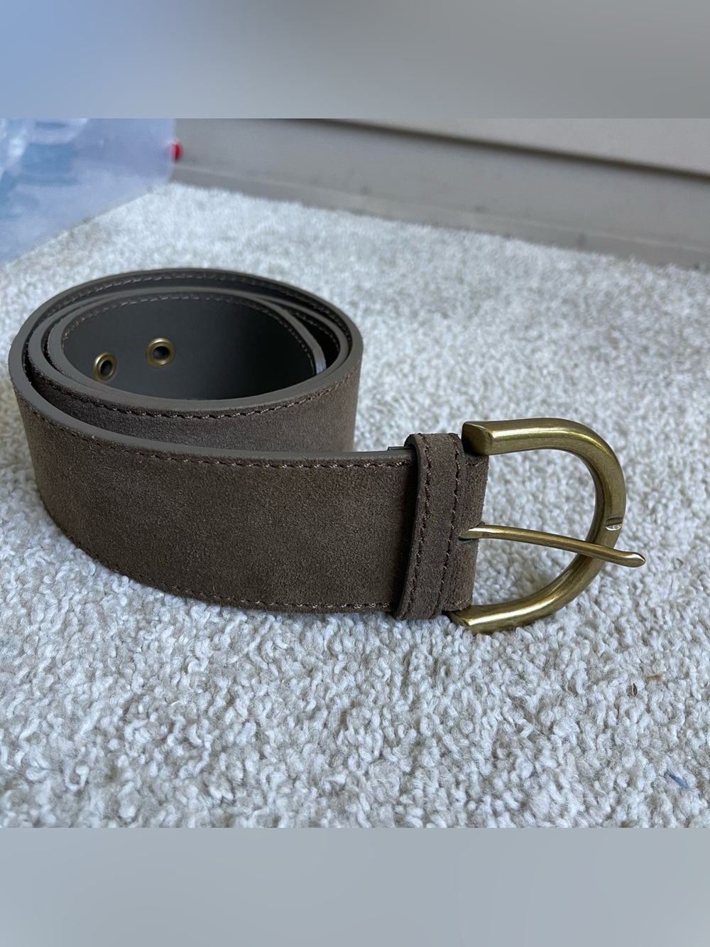 J.Crew Women’s Brown Suede Leather Belt Size M Riveted Holes Brass Buckle Italy